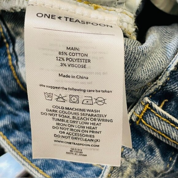 One Teaspoon Bandits Low Waist Cheeky Denim Shorts Pacifica Blue Smile Size 23 - Picture 9 of 12